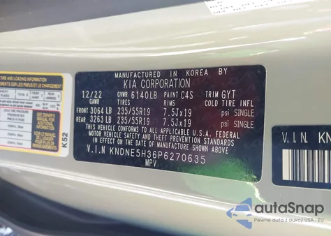 2023 Kia Carnival Mpv Sx Prestige из США, поврежденный, VIN KNDNE5H36P6270635